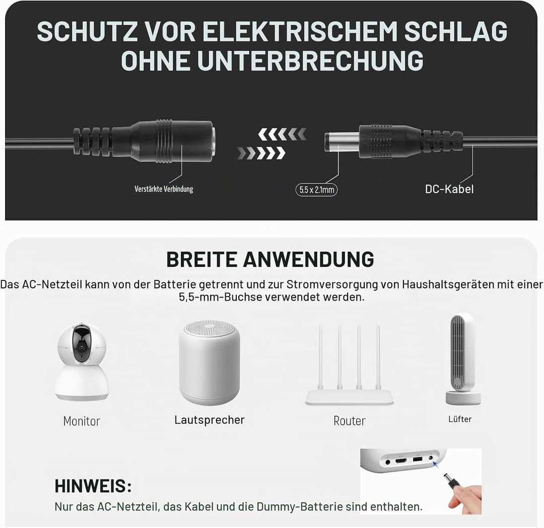 NEEWER Dummy Batterie Ersatz für LP-E6 LP-E6N LP-E6NH mit DC Koppler und AC Netzteil Kompatibel mit