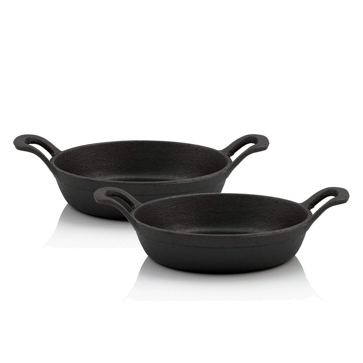 BBQ-Toro Gusseisen Servierpfännchen Set, 2 Stück | Ø 16 cm - rund | Grillpfannen Pfännchen, Gusspfan