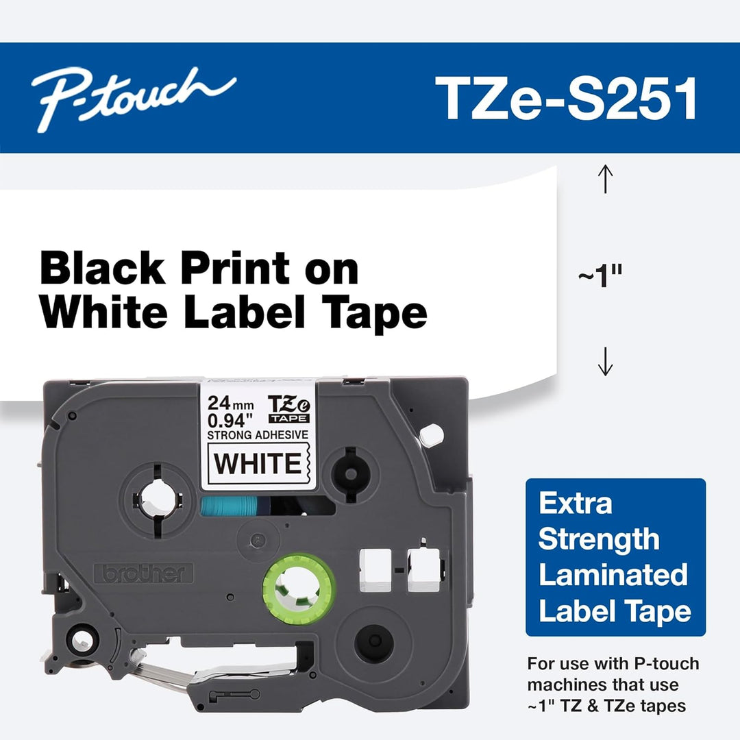 BROTHER Tze-S251 Schwarz auf Weiss 24mm Stark haftend, Schwarz auf Weiss 24mm Stark haftend
