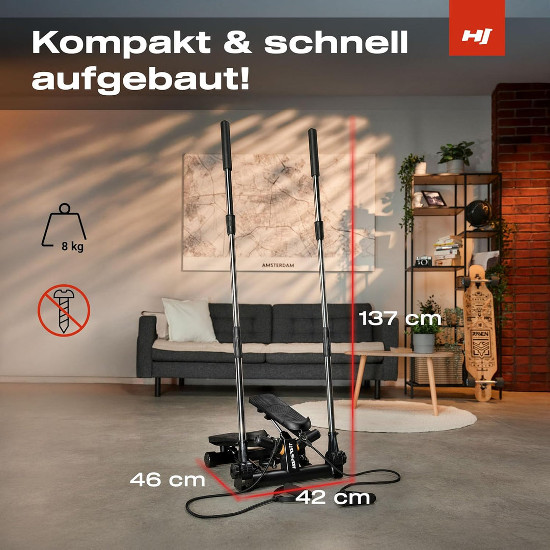 Hop-Sport Swing Stepper HS-050S Norg, Up-Down-Side-Stepper für Zuhause mit Haltegriffen, Expander &