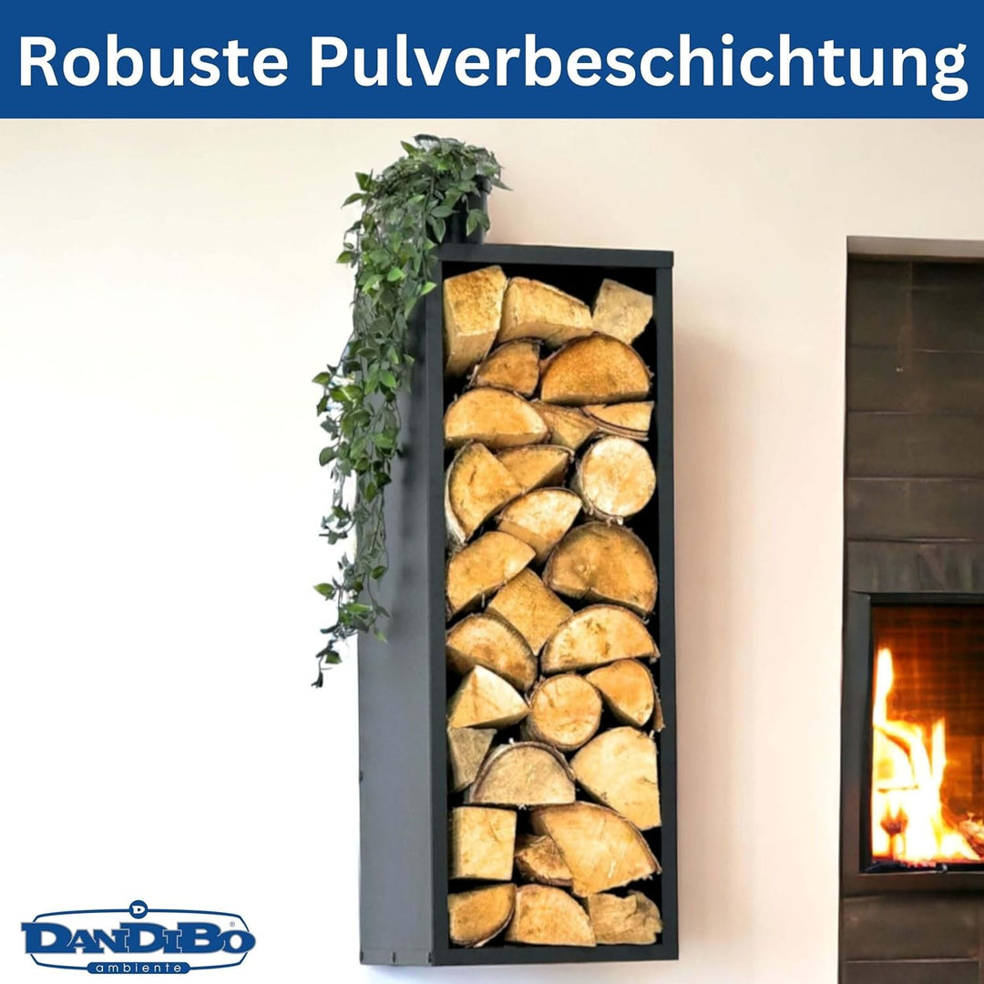 DanDiBo Kaminholzregal Wand Innen Metall Schwarz 80 cm mit Rückwand Wandmontage Hängend Kaminholzstä