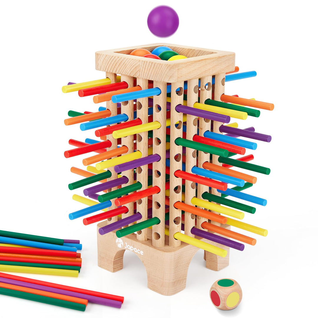 Japace Montessori Spiel Brettspiel aus Holz, 42 Stück Bunte Holzstäbchen Würfelspiel Mathematik Lern