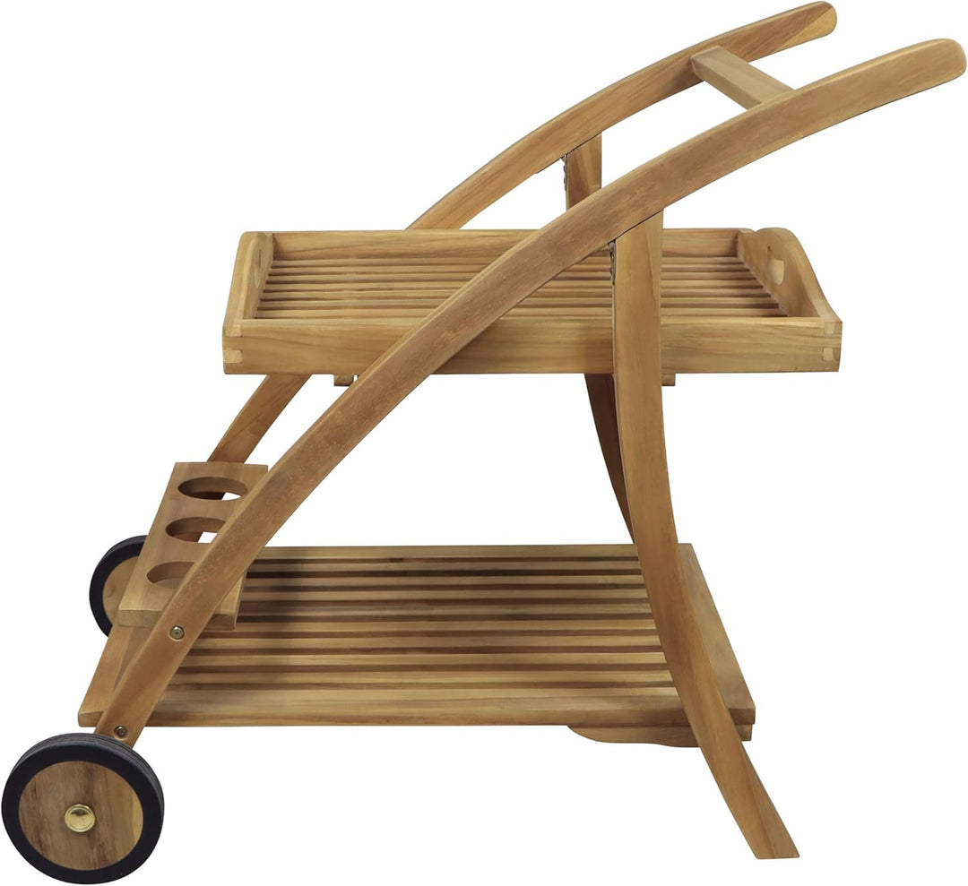 AXI Adi Servierwagen aus Teak Holz mit abnehmbarem Tablett & Flaschenhalter | Küchenwagen mit Rollen