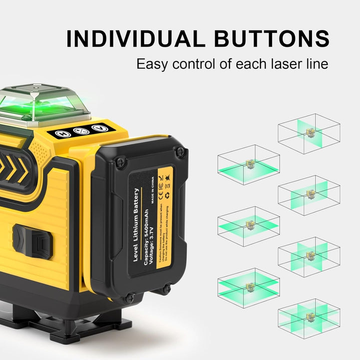 Kreuzlinienlaser mit Stativ - cjumel 4 x 360° Grün Laser Wasserwaage Selbstnivellierend, 4D 16 Linie