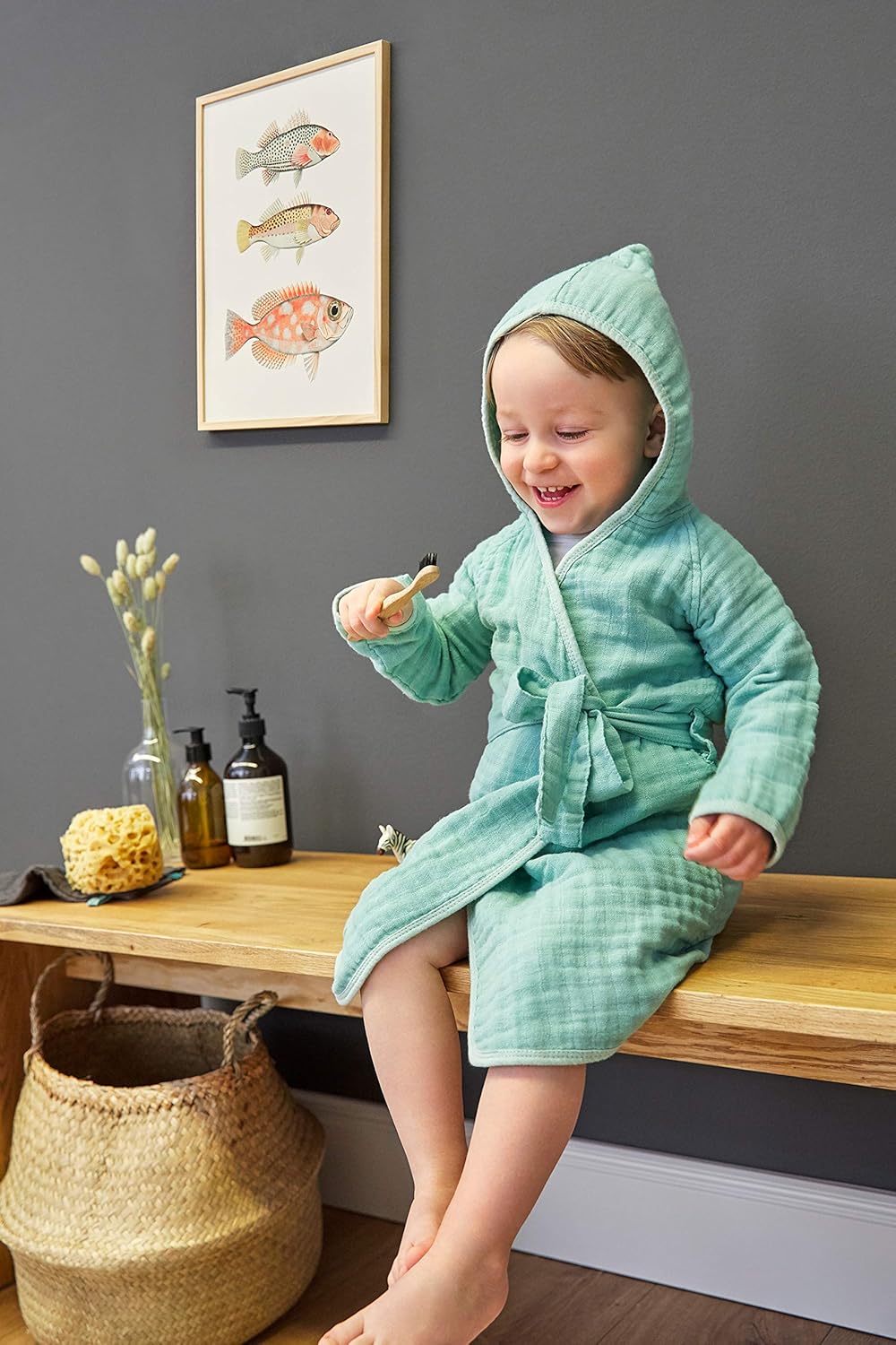 LÄSSIG Kinder Bademantel Baumwolle/Muslin Bathrobe 24-36 Monate (1er Pack) mint, 24-36 Monate (1er P