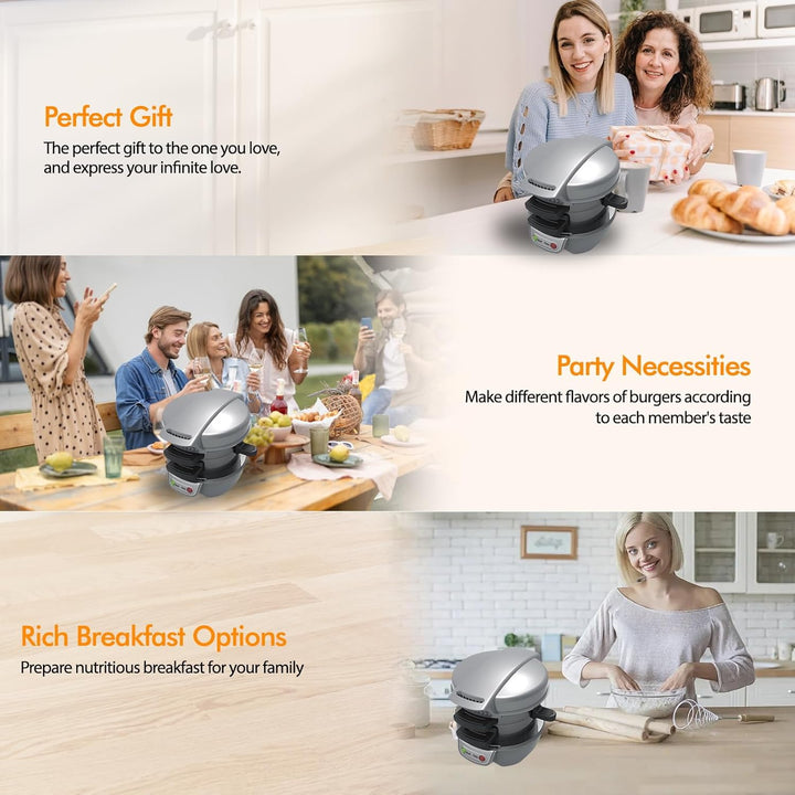 Elektrischer Sandwichtoaster Burger Maker, Muffin Maker & Gegrillter Sandwichmaker, Mit OmelettRing,