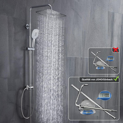 JOHO 304 Edelstahl Duschset Duschsystem Regenduschset mit Kopfbrause 35x25cm Chrom rechteckig 35x25c