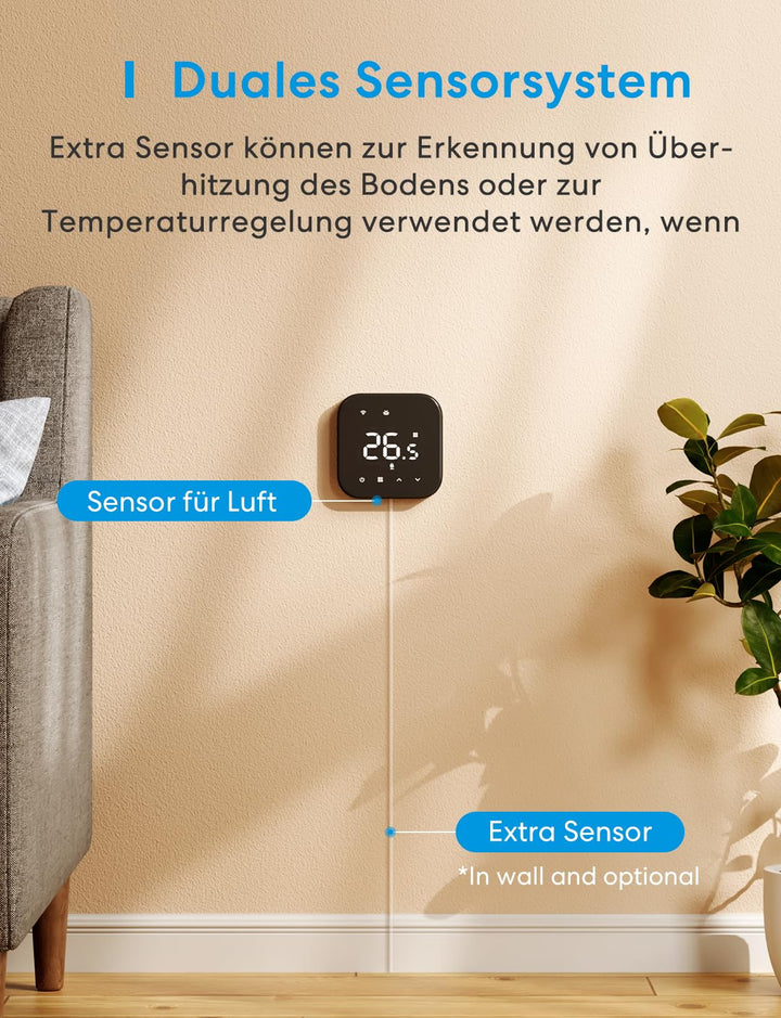 Meross Heizungsthermostat Thermostat Heizung Smart Fussbodenheizungsthermostat WLAN Digitaler Berühr