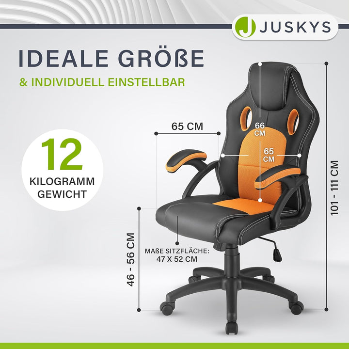 Juskys Racing Schreibtischstuhl Montreal ergonomisch höhenverstellbar & gepolstert 120 kg belastbar