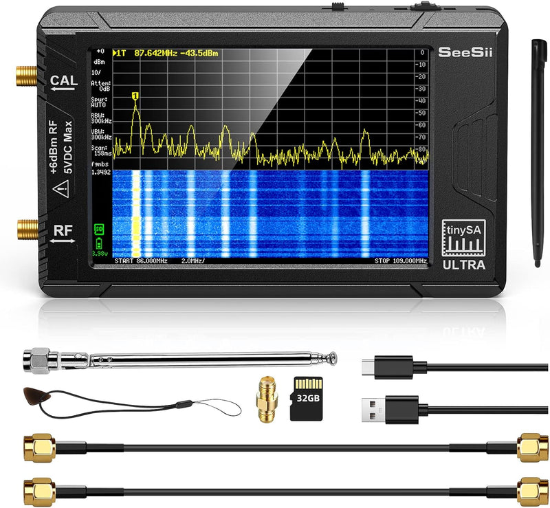 Seesii TinySA Ultra Spektrumanalysator, 2023 Aufgerüsteter Handheld-Frequenzanalysator 4,0&