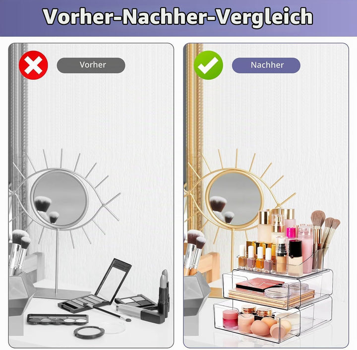 3 Ebenen Make-up Organizer Schublade,Transparenter Kosmetik Organizer,Stapelbarer Schminktisch Organ