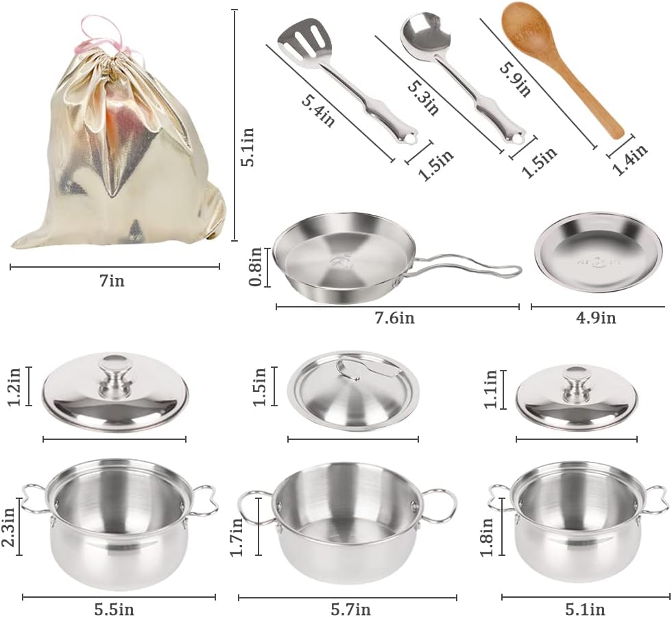 Edelstahl Pretending Cooking Utensils Kochgeschirr Set, Mini Play Kitchen Zubehör, Spielen Töpfe und