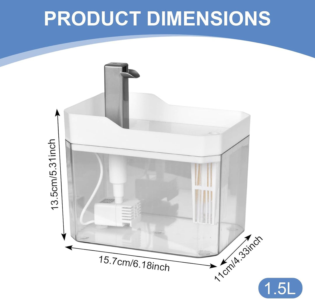 Katzenbrunnen 1.5L - Extrem Leiser Trinkbrunnen für Katzen mit Professionellem Filtersystem und USB-