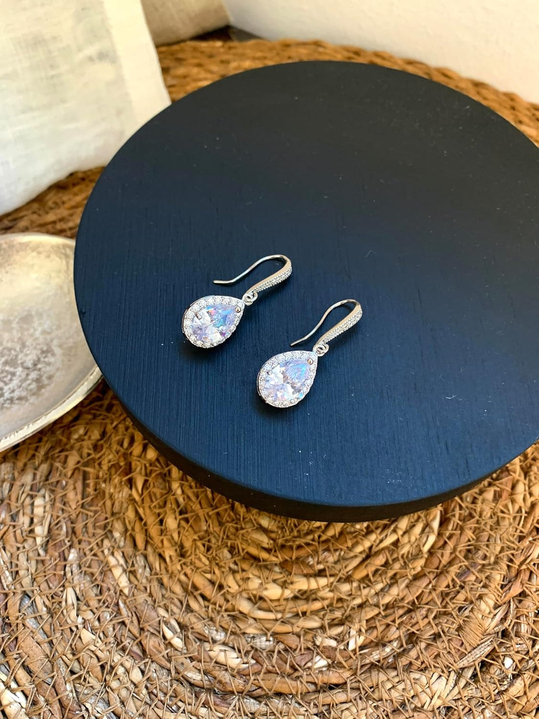 ONDEGO® Zirkonia SILBER Tropfen Strass Ohrringe Glitzer Ohrhänger Schmuck Creolen lang Geschenk XXL