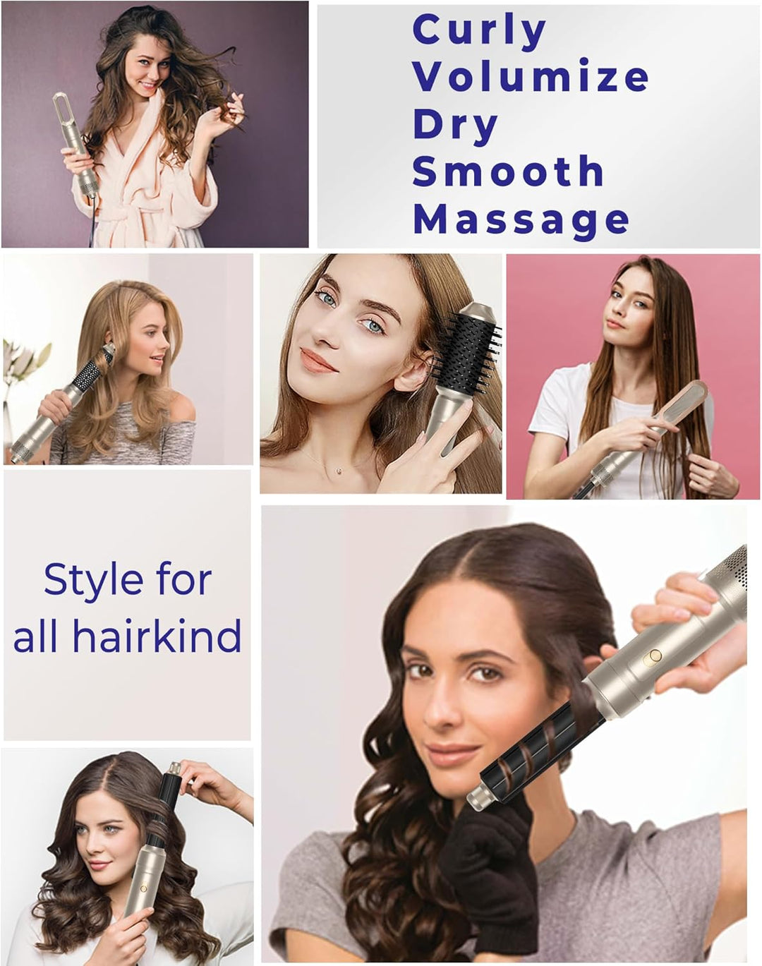 Haartrockner Hair Styler set 6 in 1 mit Föhn, Luftstrom Rundbürsten Föhnbürste, Auto Lockenstab,Glät