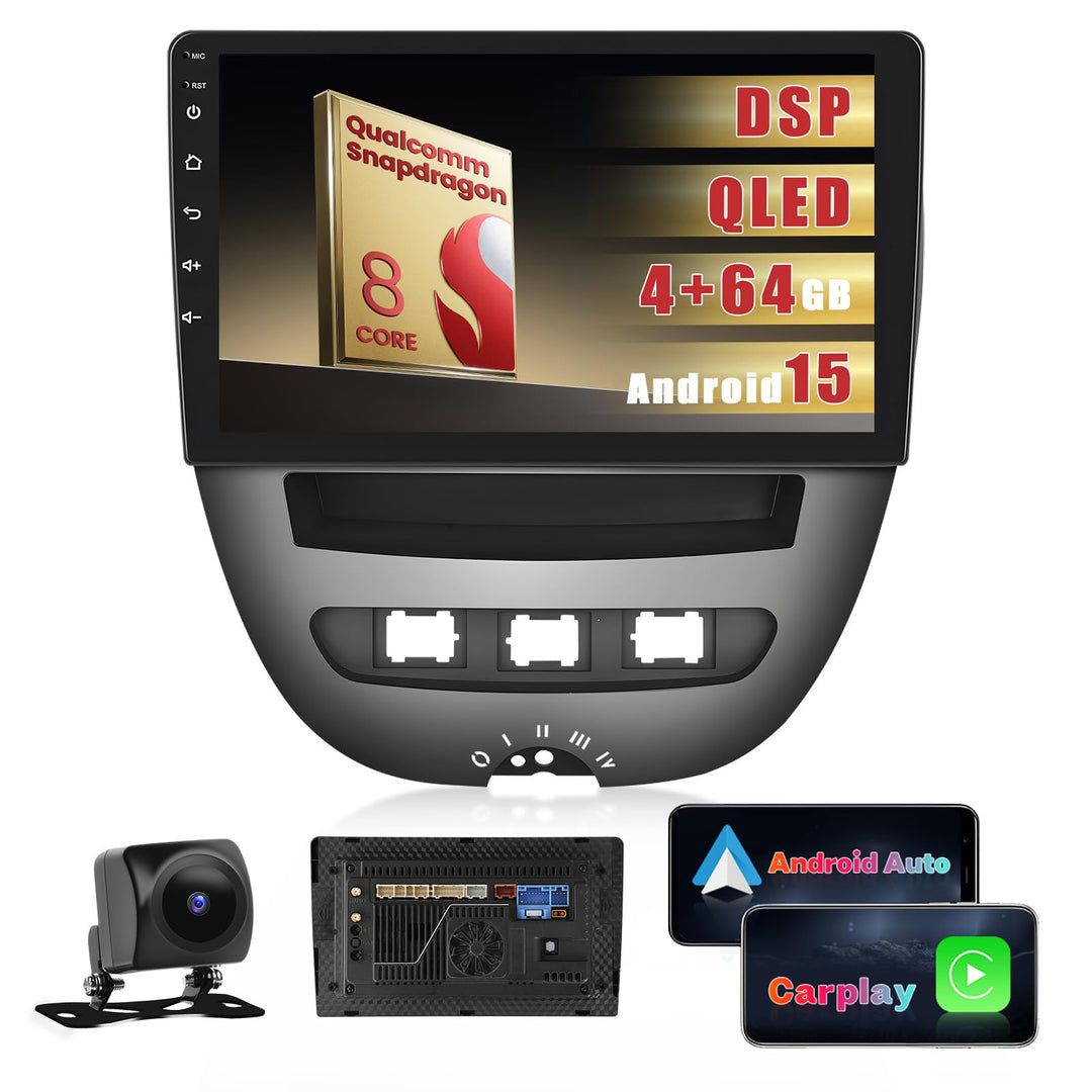 Inefala Autoradio für Peugeot 107/Toyota Aygo/Citroen C1 2004-2014, 8-Kern 4+64GB Android 15 Qualcom