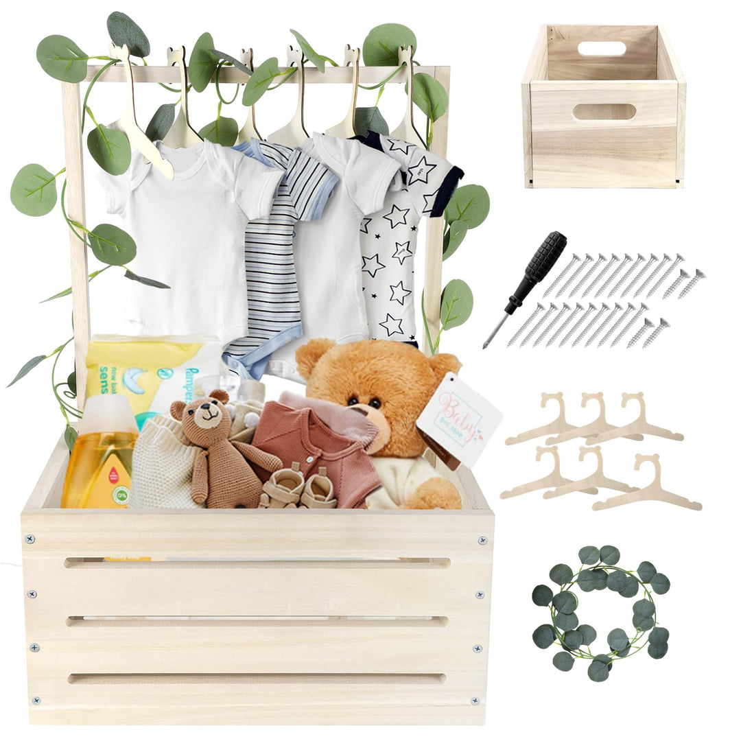 Holz Baby Geschenk Korb mit Griff, Kinder Kleiderbügel und Girlande, Baby Aufbewahrungskorb, Baby Du