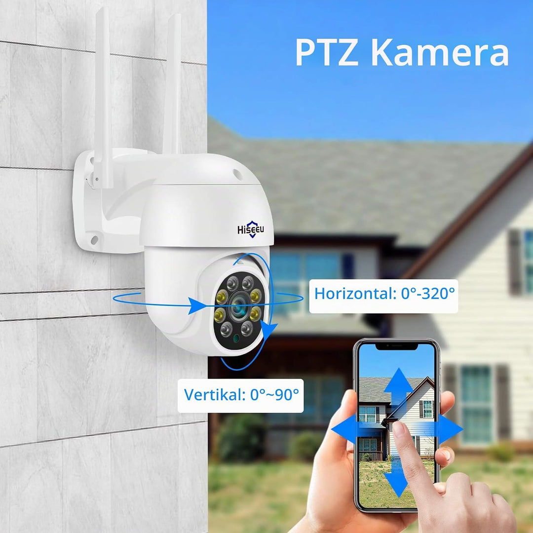 【PTZ-Kamera+Bullet-Kamera】 Hiseeu Überwachungskamera Set Aussen WLAN,5MP Überwachungskamerasystem mi