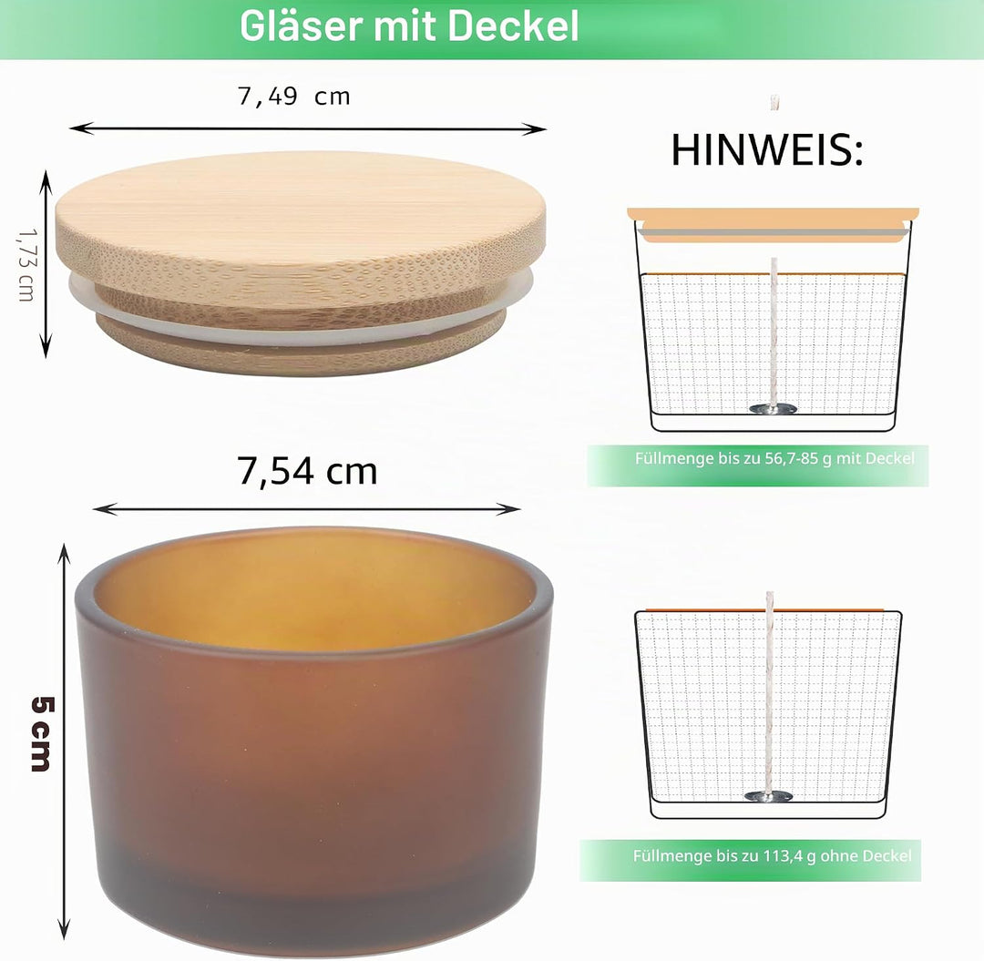 MILIVIXAY 20 Stück 118 ml Milchglas-Kerzengläser mit Deckel und Kerzenherstellungs-Kits – grosse bre