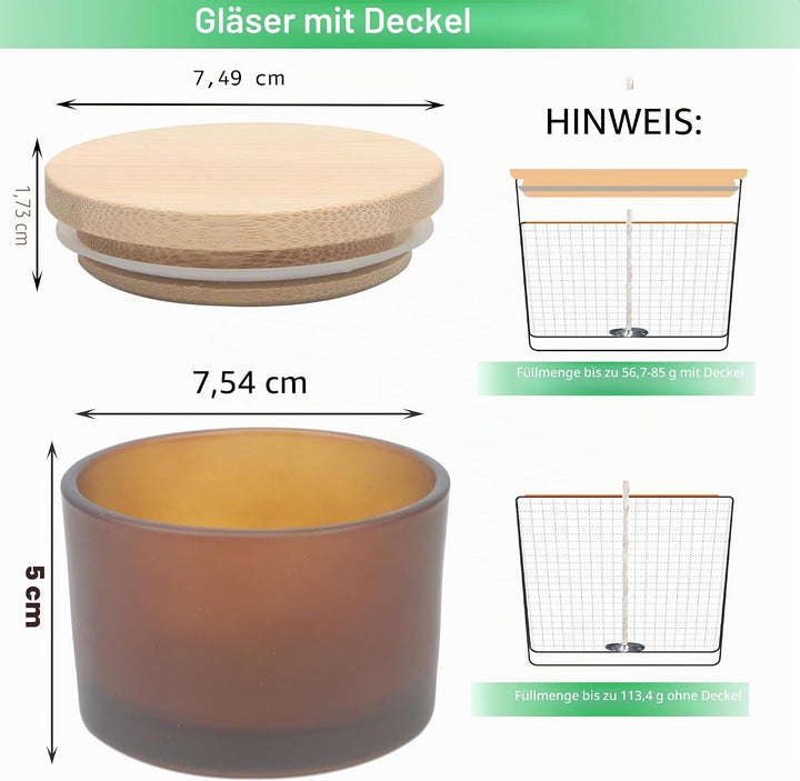 MILIVIXAY 20 Stück 118 ml Milchglas-Kerzengläser mit Deckel und Kerzenherstellungs-Kits – grosse bre