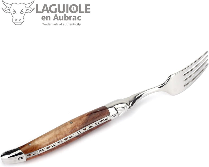 Laguiole en Aubrac - 2 Steakmesser und 2 Gabel Besteck-Set - Griff alte Weinrebe - Original Frankrei