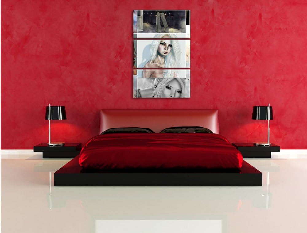 Pixxprint Zeichnungen von Frauen 3-Teiler Leinwandbild 120x80 Bild auf Leinwand