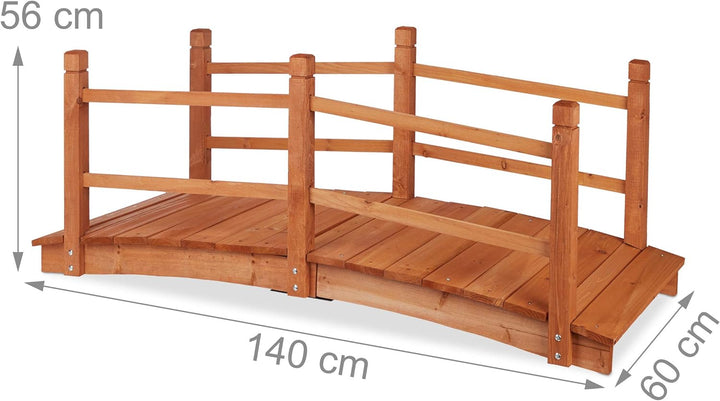 Relaxdays Teichbrücke, mit Geländer, begehbar, Teichübergang, Garten Dekoration, Holzbrücke, HxBxT: