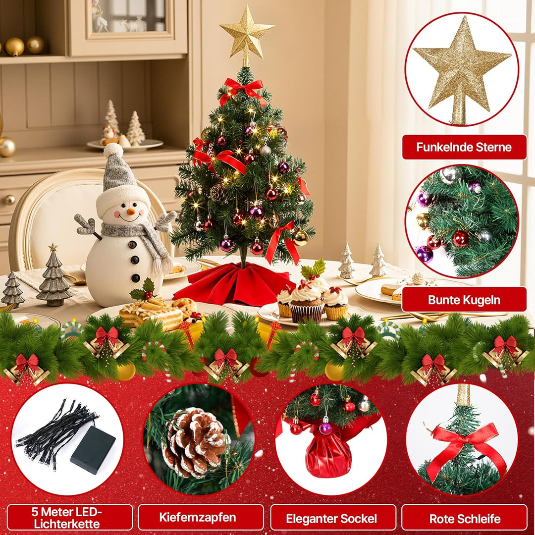 HAUSPROFI Weihnachtsbaum Künstlich LED 60CM, Mini Tannenbaum Künstlich mit Aufkleber/Lichterketten/2