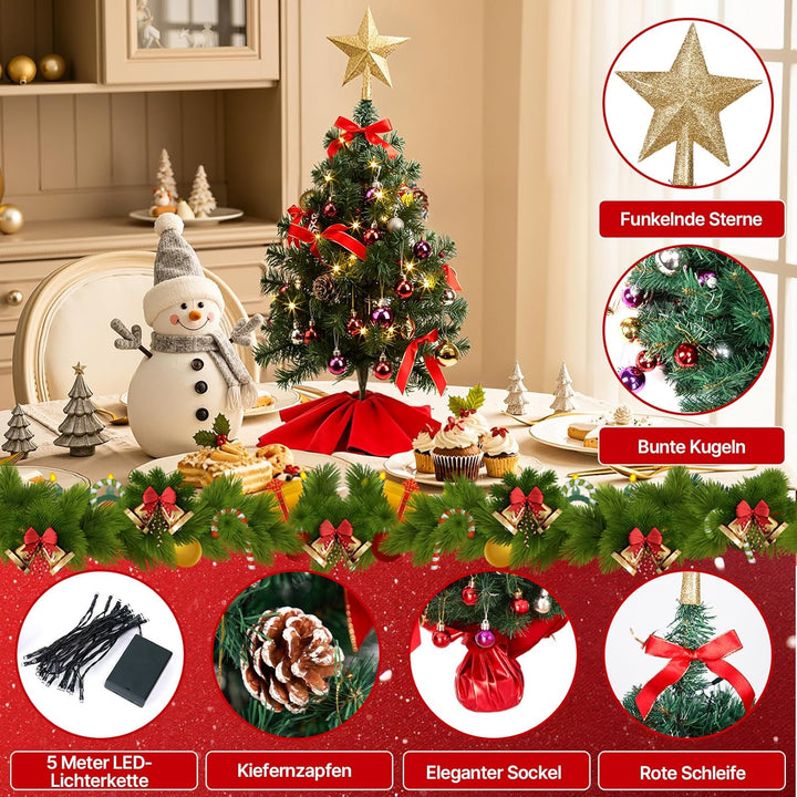 HAUSPROFI Weihnachtsbaum Künstlich LED 60CM, Mini Tannenbaum Künstlich mit Aufkleber/Lichterketten/2