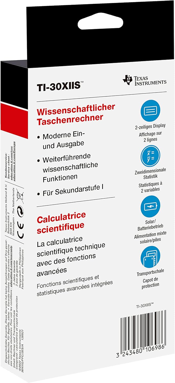 Texas Instruments TI-30 XIIS Schulrechner (zweizeilig, Solar- und Batteriebetrieb) Dunkelblau