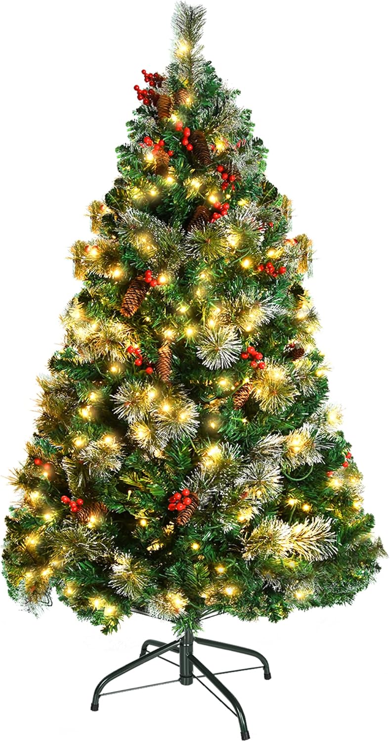 FIVMEN Weihnachtsbaum Künstlich mit Beleuchtung 150 cm PVC Tannenbaum Christbaum Künstlicher mit 260