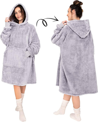 Gräfenstayn® Flauschige Sherpa Hoodie Decke mit Ärmeln & Kapuze - Öko-tex Standard 100 - tragbare Ku