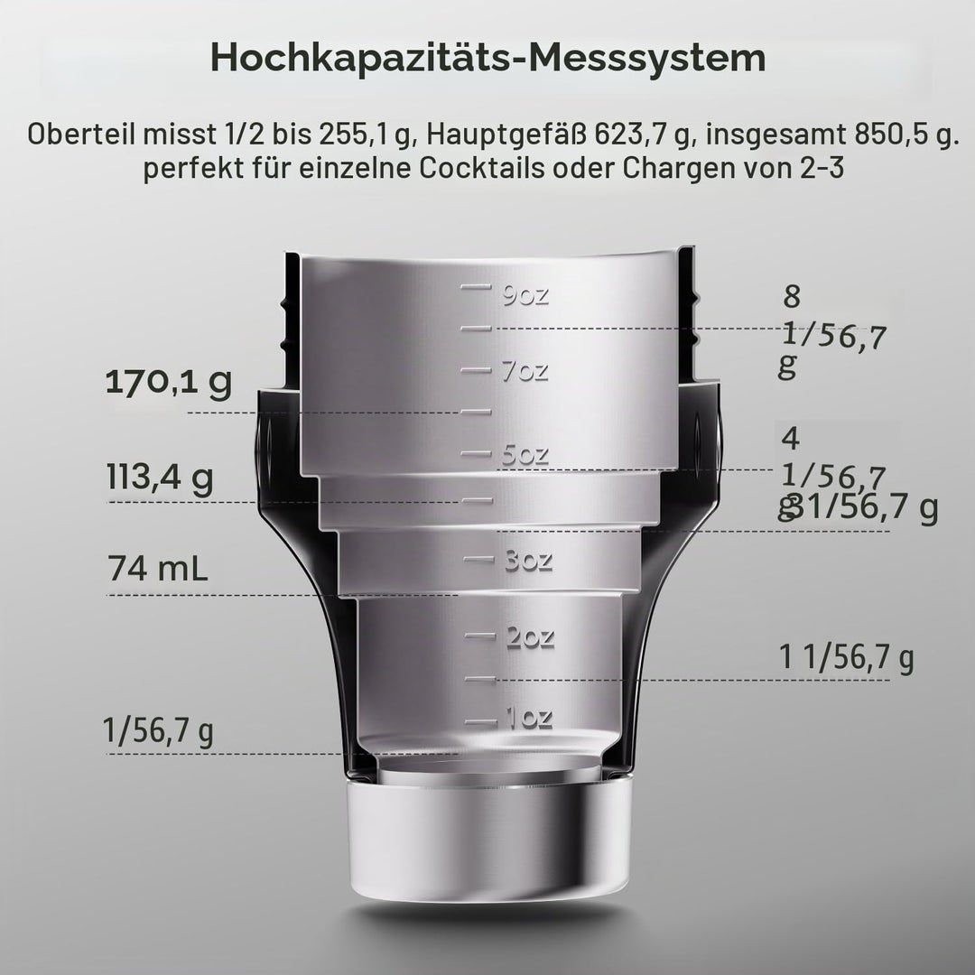 Cocktail Shaker Set mit Stapelbaren Bechern 900ml Premium Edelstahl Frostsicherer Doppelwand-Barkeep