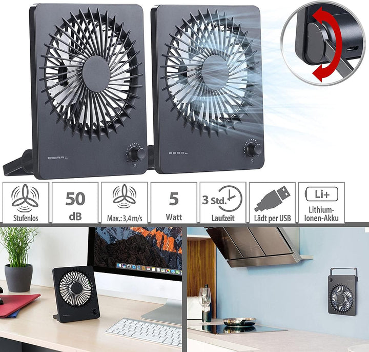 PEARL Reiseventilator: 2er-Set Kompakter Akku-Tisch- & Wandventilator, stufenlos einstellbar (Ventil
