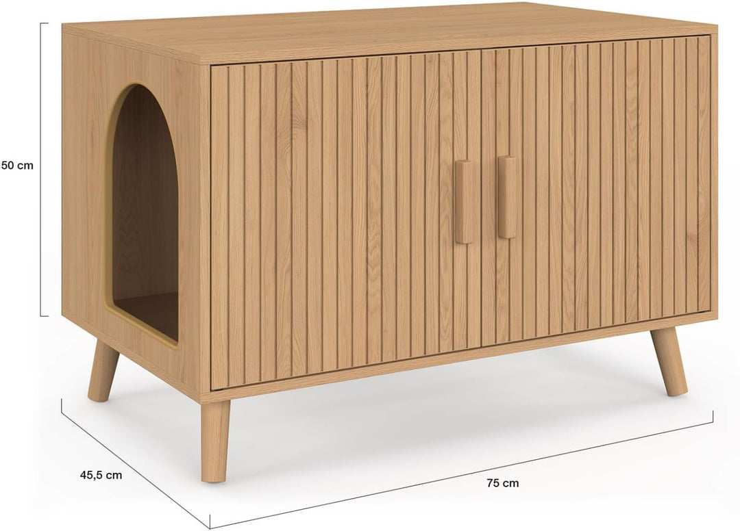 IDMarket - Katzenklo Juliette mit Doppeltüren und Holzleisten, eichenfarbig
