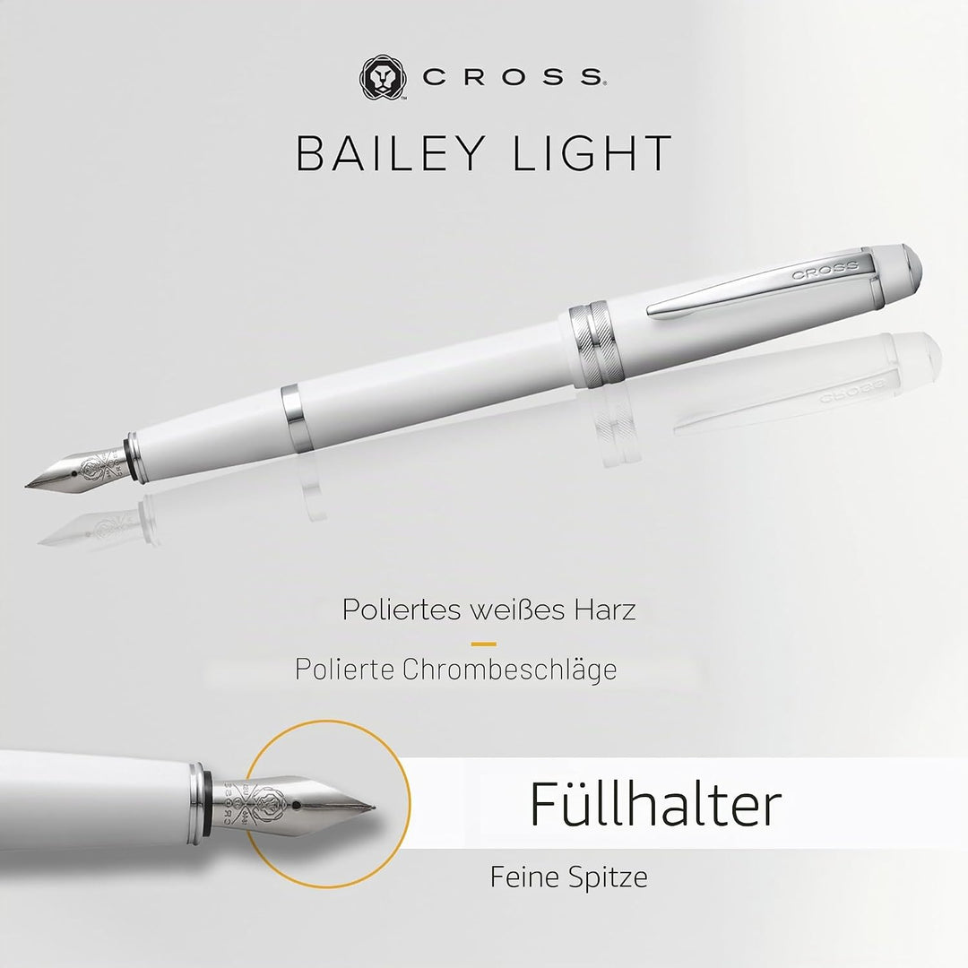 Cross Bailey Light Füllfederhalter (Federstärke F, inkl. Geschenkverpackung) Weiss F-Feder - fein We