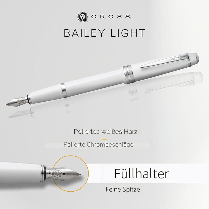 Cross Bailey Light Füllfederhalter (Federstärke F, inkl. Geschenkverpackung) Weiss F-Feder - fein We