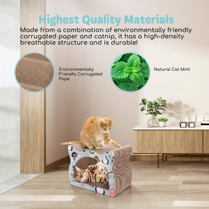 Nobleza Katzenkratzbrett aus Karton， Katzenkopf-Design， 2-in-1 Spielzeug zum Kratzen und Ausruhen， U