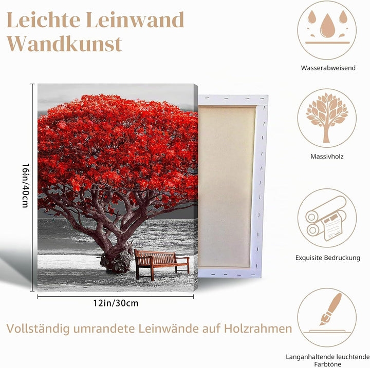 hyidecorart Leinwandbilder 30x40 cm 3er Set Wohnzimmer, Modern Rot Baum des Lebens Wandbilder Set mi