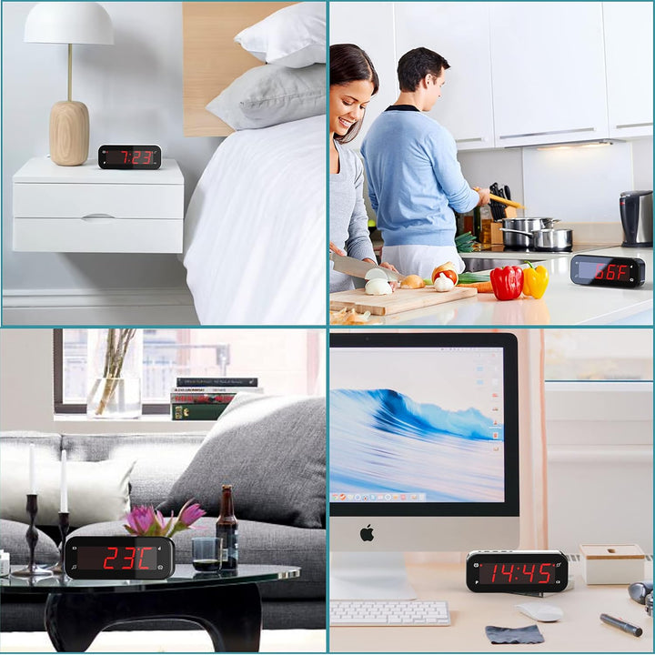 KWANWA Digitaler Reisewecker mit Temperaturanzeige – Batteriebetrieben, 3-stufige Helligkeit/Snooze/