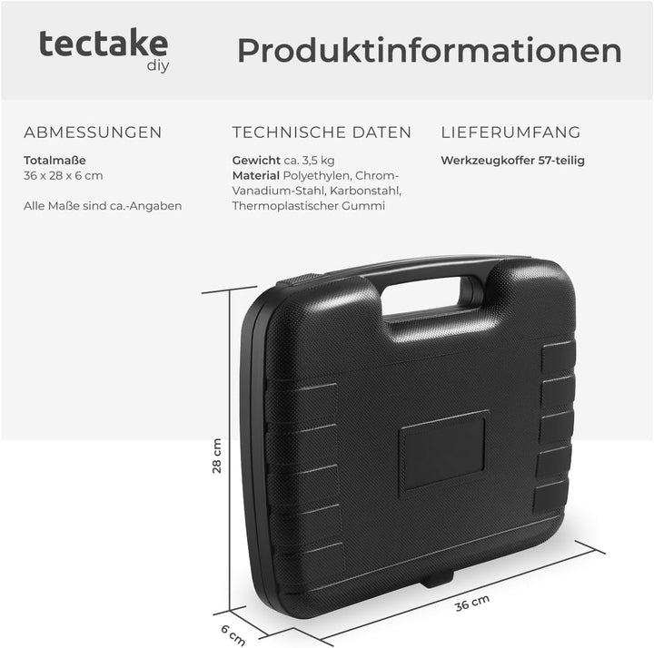 TecTake 402789 Universal Werkzeugkoffer 57 teilig, mit Werkzeug gefüllt | für Haushalt, Garage & Wer