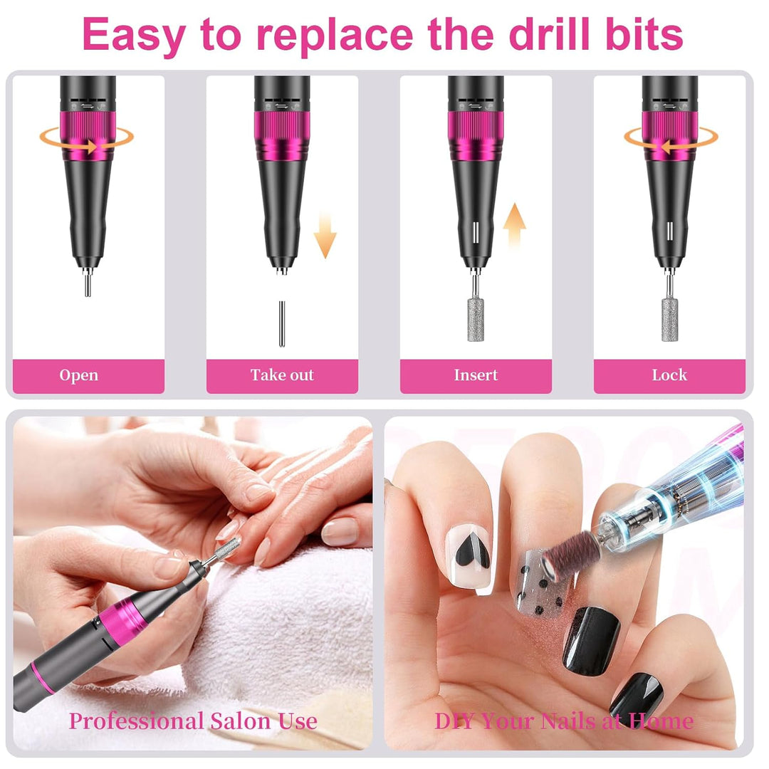 Elektrische Nagelfräser 45000 U/min，Wiederaufladbare Professionelle Elektrische Nagelfeile 4000mAh U