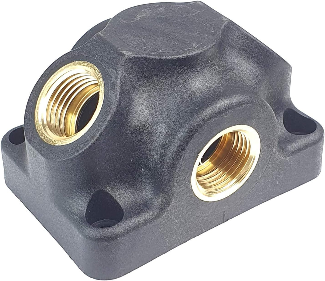 Wanddose Druckluftweiche aus Kunststoff mit Messing Gewindeeinsätzen G 1/2" Abgangsgewinde vorne 2 x