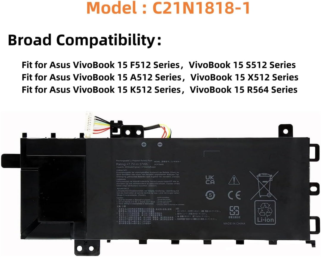 PUGASR C21N1818-1 Laptop Akku Kompatibel mit ASUS VivoBook 15 F512FA F512DA X512JA F512FB F512FJ F51