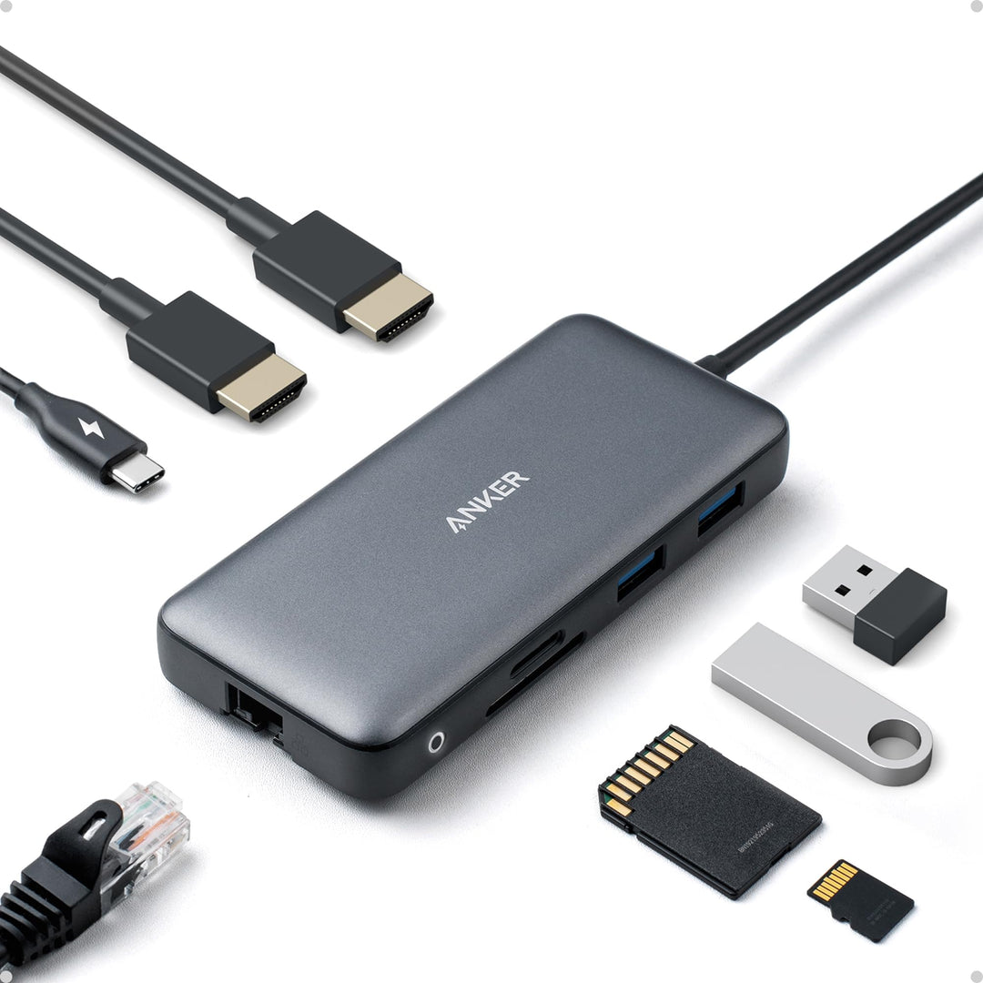 Anker PowerExpand 8-in-1 USB-C Adapter, USB-C Media Hub, Dual 4K HDMI, 100W Power Delivery 1 Gbps Et