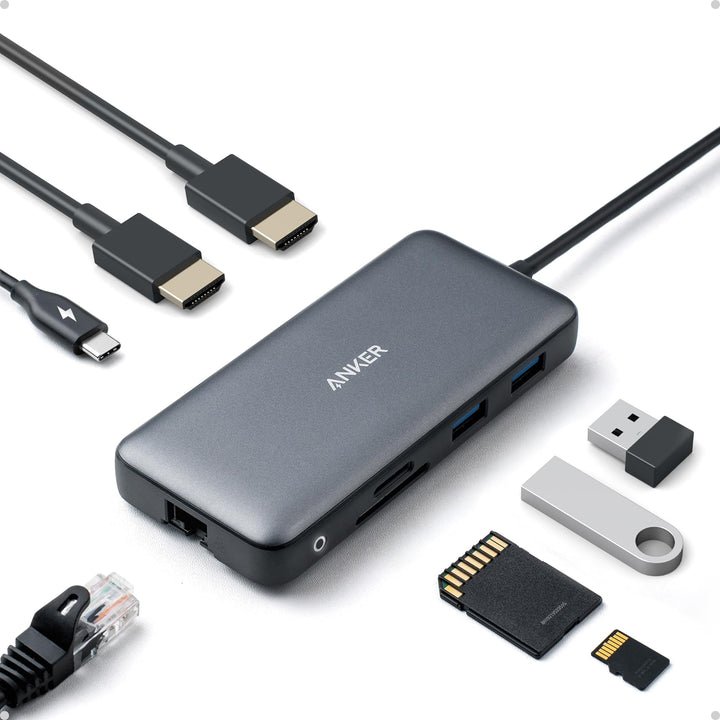 Anker PowerExpand 8-in-1 USB-C Adapter, USB-C Media Hub, Dual 4K HDMI, 100W Power Delivery 1 Gbps Et