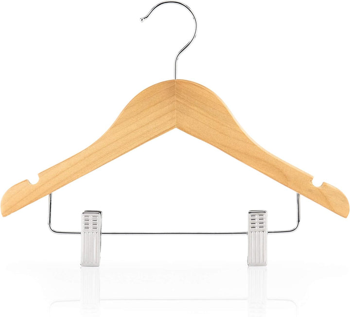 Hangerworld 12 Holz Kinderkleiderbügel 30cm Naturfarben Kinder Kleiderbügel mit Clips 12 Naturfarben