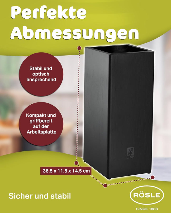 RÖSLE Bürsten-Messerblock Basic Line bestückt 6-tlg., Hochwertiger Messerblock aus Bambusholz mit 5