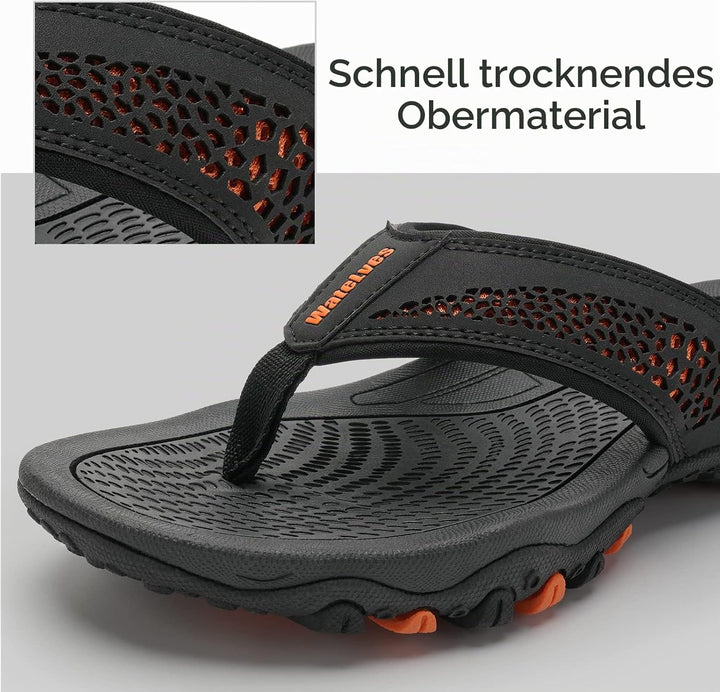 WateLves Herren Flip Flops Zehentrenner Leder mit Arch Support Sandalen Weich Leder Stoff Badelatsch