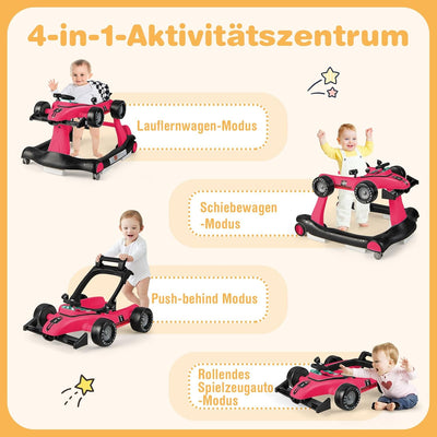 DREAMADE Lauflernhilfe, 4 in 1 Autoförmiger Lauflernwagen mit einstellbarer Geschwindigkeit, Musik &